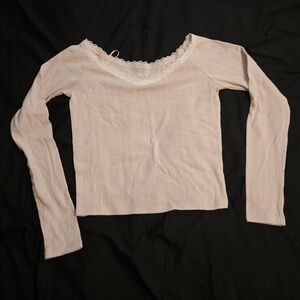 Hollister Light Pink Lace Trim Long Sleeve Top